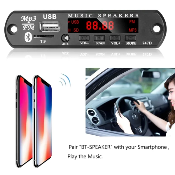 Reproductor MP3 empotrable con conectividad USB y TF.